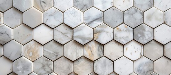 Close up of white marble tile with hexagon pattern