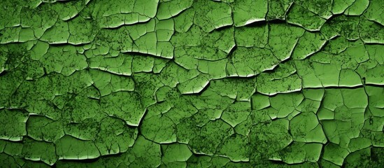 Chipped green paint peeling off a weathered wall, revealing the aged surface underneath - obrazy, fototapety, plakaty