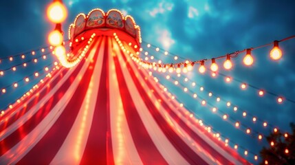 As the sun sets on a summer evening the bright lights of the circus tent come to life creating a vivid and charming backdrop. The . .