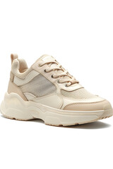 Stylish High-End Chunky Sole Women's Sneaker in White and Creamy Beige with Silver Details