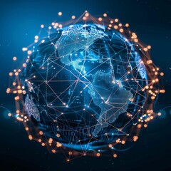 a globe surrounded by a network of connections between businesses, symbolizing globalization and international cooperation in business. Job ID: a04f03bf-86bd-462a-8cf9-a27b9d95afee