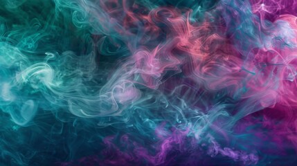 As the incense burns vibrant shades of magenta turquoise and lime green swirl together in a beautiful display of colorful smoke. - obrazy, fototapety, plakaty