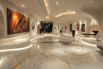futuristic art gallery, sleek design
