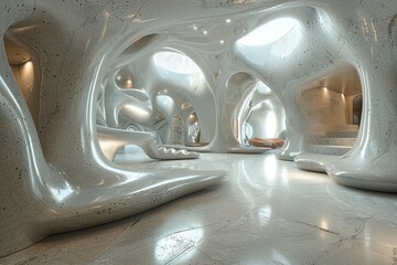 futuristic white art gallery