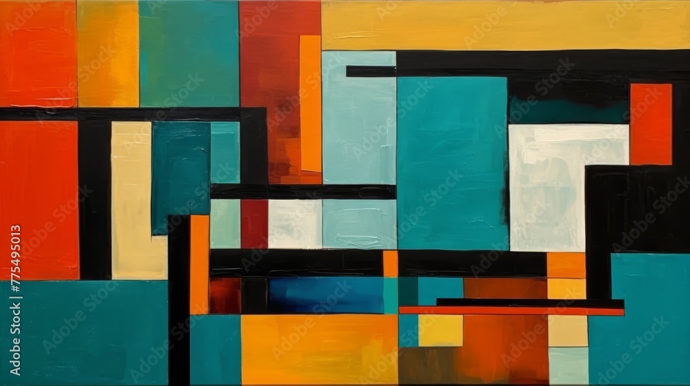 Poster minimalist abstract composition with bold blocks of color, clean lines, and an emphasis on simplicit