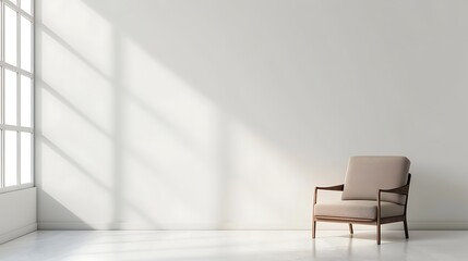 Living room with armchair on empty white colour wall background