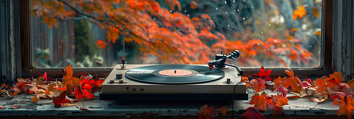 engine close,
Old Record Player in Autumn 