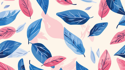 Pink and blue tea leaves pattern. Seamless backgrou