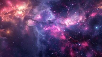 A stunning psychedelic galaxy background filled with bold hues of pink purple and blue. - obrazy, fototapety, plakaty