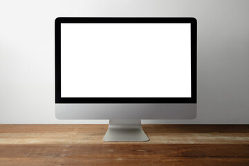 Monitor computer retina display blank screen on wooden table