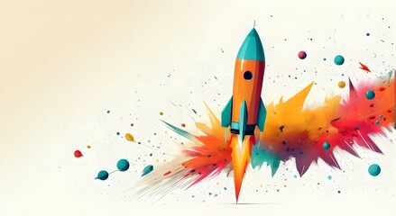 Rocket Launch Abstract, Start-Up Growth Concept Colorful Innovation Illustration