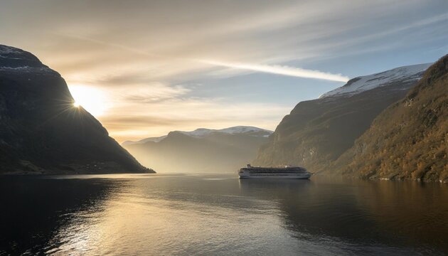 fjord geirangerfjord with cruise ship norway