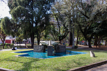 Praça Dom Pedro II - POÇOS DE CALDAS, SP, BRAZIL - JULY 21, 2023: Praça Dom Pedro II, one of the most visited in the city for having sulphurous thermal waters where the visitor can enjoy it for free.