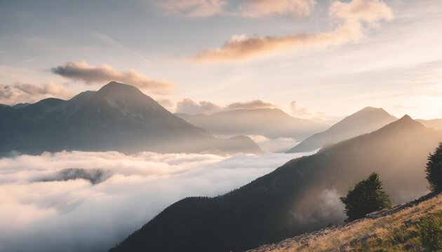 morning mountain landscape with clouds and alpine panorama morning mist breathtaking natural scenery travel and tourism concept images refreshing and relaxing nature images