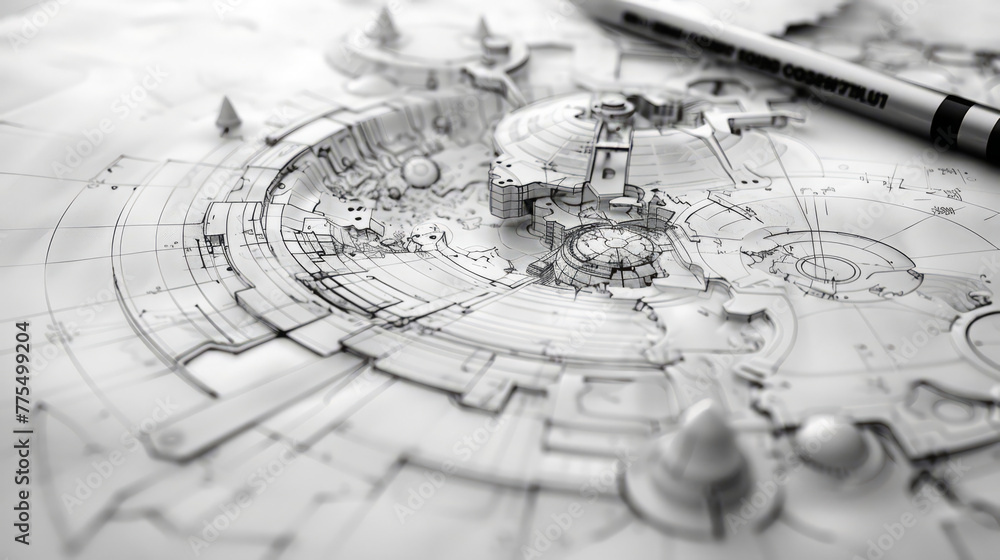 Aufkleber technical drawing of the architecture of the future.