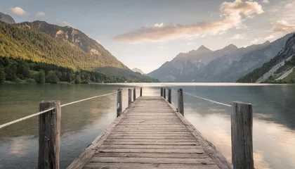 Kissenbezug wooden pier with clear lake in the alps in summer © Kristopher
