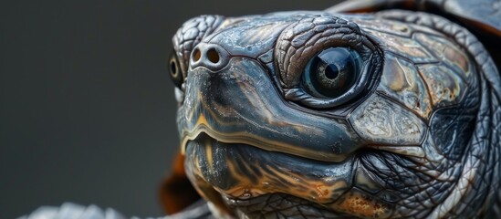 Close-up of a turtle's face with blurred background