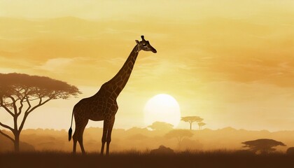 Fototapeta na wymiar a giraffe standing illustration african nature with a wild giraffe black silhouette of a giraffe wild animal jungle background