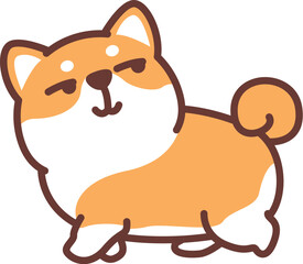 Funny shiba inu dog walking and looking back cartoon, vector illustration