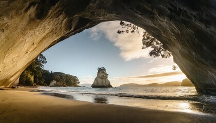 view from the cave at cathedral cove coromandel new zealand 39