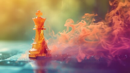 Chess pieces frozen in ice, a metaphor for strategic patience and the cool mind needed to win, clarity and focus in the composition. ::2 abstract art ::3 --chaos 18 --ar 16:9 --seed 48620 --quality 0