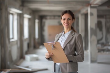 Fototapeta premium Realtor agent is a realtor with keys in hand against the background of a white real estate room apartment home.