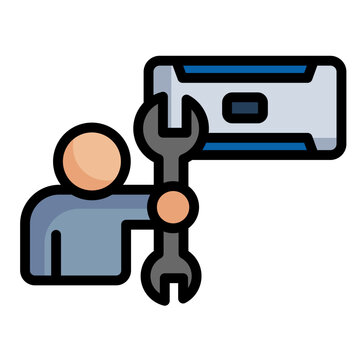mechanic holding wrench air conditioner repair clip art preview