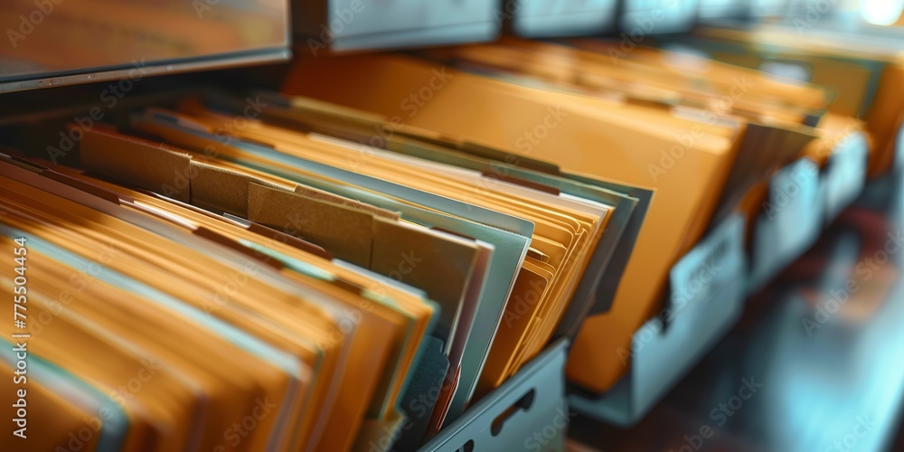 Poster email inbox sorted into folders, zero inbox strategy, close-up, digital neatness