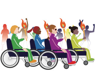 トーチを持ってリレーする車椅子の女性達。