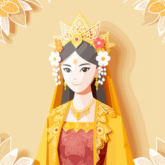 Flat Kartini Indonesian Woman Wearing Traditional Dress illustration in paper style, Happy Kartini Day