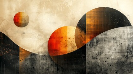 Abstract illustration - moonrise over a hilly landscape - obrazy, fototapety, plakaty
