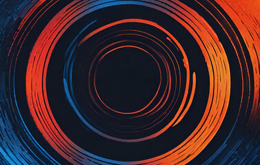 A blue and red abstract image of a spiral and a blue and red circle.
