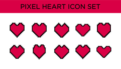 Pixel Heart Illustration Vector Icon Set , Love Symbol , Romance