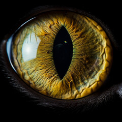 Close up of cat eye iris on black background, macro, photography.