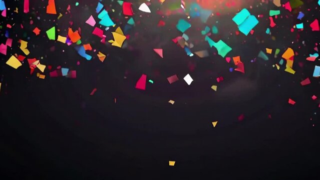Colorful confetti falling randomly. Abstract dark background with explosion particles. illustration can be used for greeting card, carnival, holiday, celebration