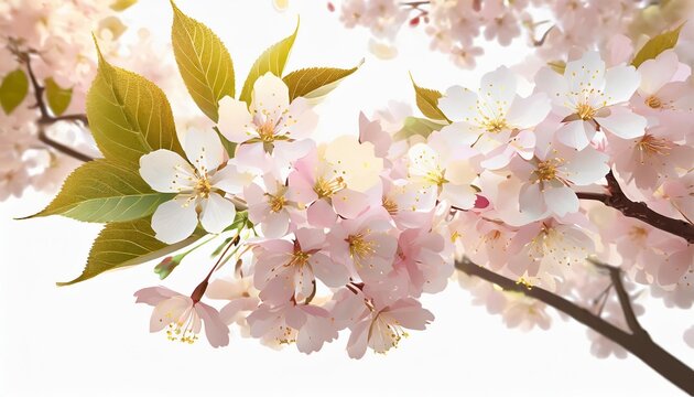 spring sakura cherry blooming flowers bouquet isolated realistic pink petals blossom branches leaves vector set design spring tree illustration generative ai