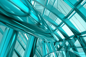 Background featuring a sleek metal structure with a shiny cyan finish, abstract , background