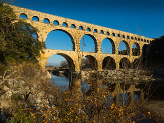 Image of famous landmark Roman Bridge Pont du Gard in southern France..