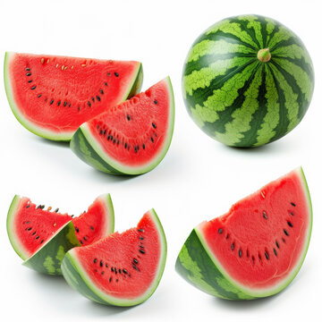 Set of ripe whole and sliced watermelon.