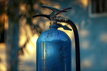 The contrasting blue of a fire extinguisher