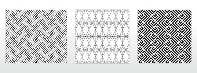 Geometric set of seamless black and white patterns. Simple vector graphics. - 775513098