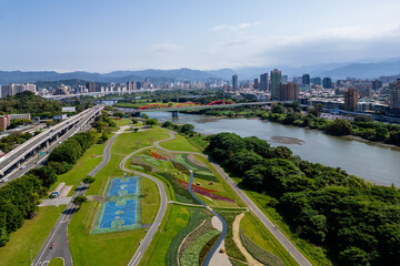 pipe bridge and guting riverside park located at Taipei, Taiwan