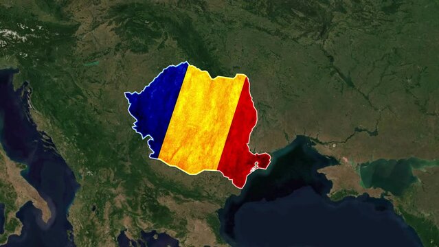 Romania map with flag