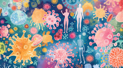 allergic reaction pictures Various common allergens Surrounded by symbols of the immune system - obrazy, fototapety, plakaty