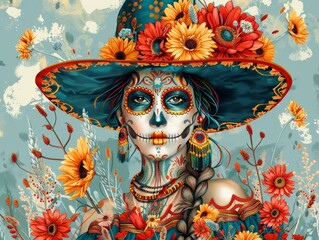 Day of the Dead (Mexico), Pastel tones,Fashion Photography,Vibrant,Vector Landscapes,,