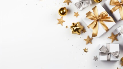 Christmas gifts on white background ,Christmas and New Year holiday background. 