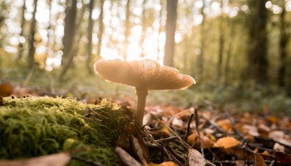 wild fungus in humid forest - obrazy, fototapety, plakaty