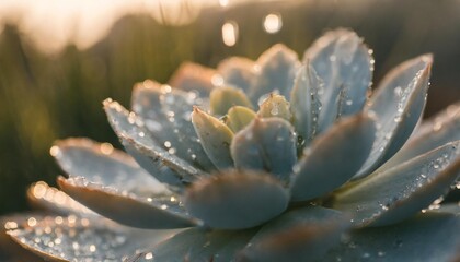 close up succulent flower head with water rain drop a blue nature plant tone