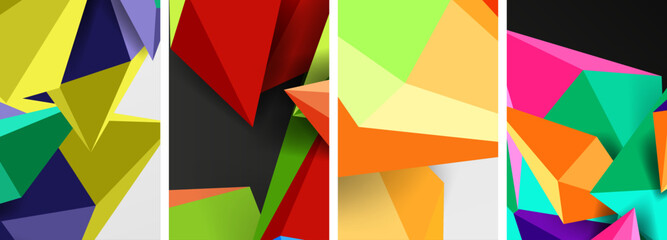 Mosaic triangles poster geometric abstract background set