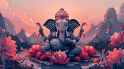 Ganesh Chaturthi (India) , Brainstorming Session Smoothing Calming Rhythms Innovative Vector Landscapes , for wallpaper pc